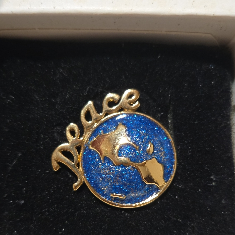 Avon Gold and Blue Peace Globe Brooch